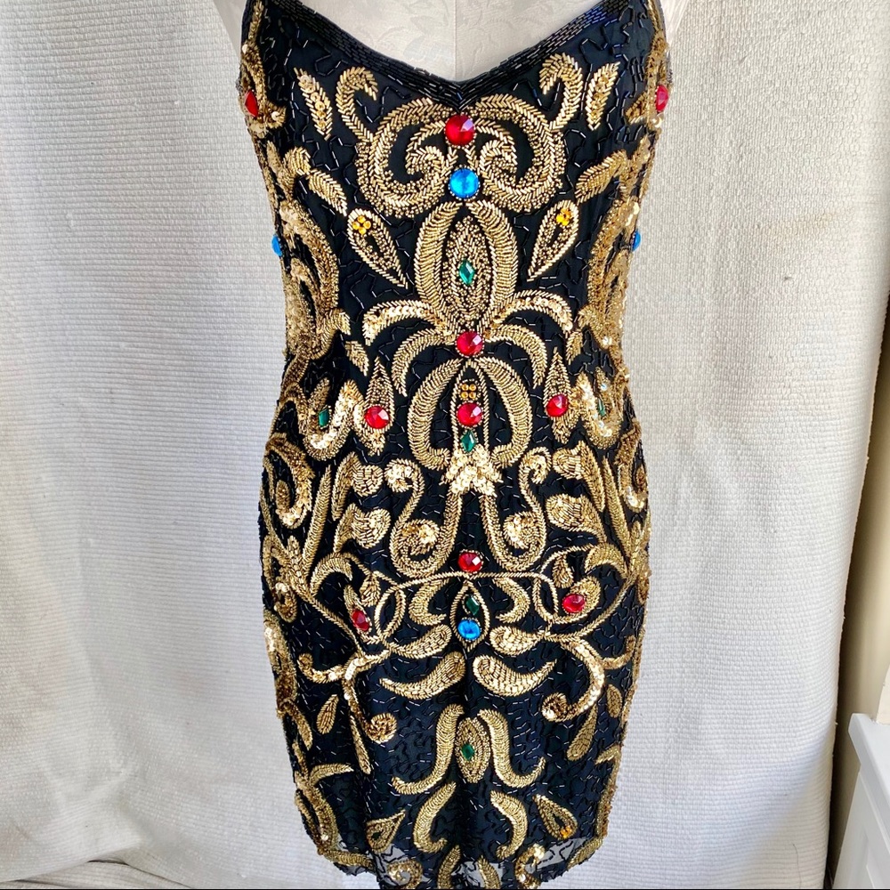 Vintage 80s 90s 6 Versace-Style Beaded Dress - Picture 3 of 8